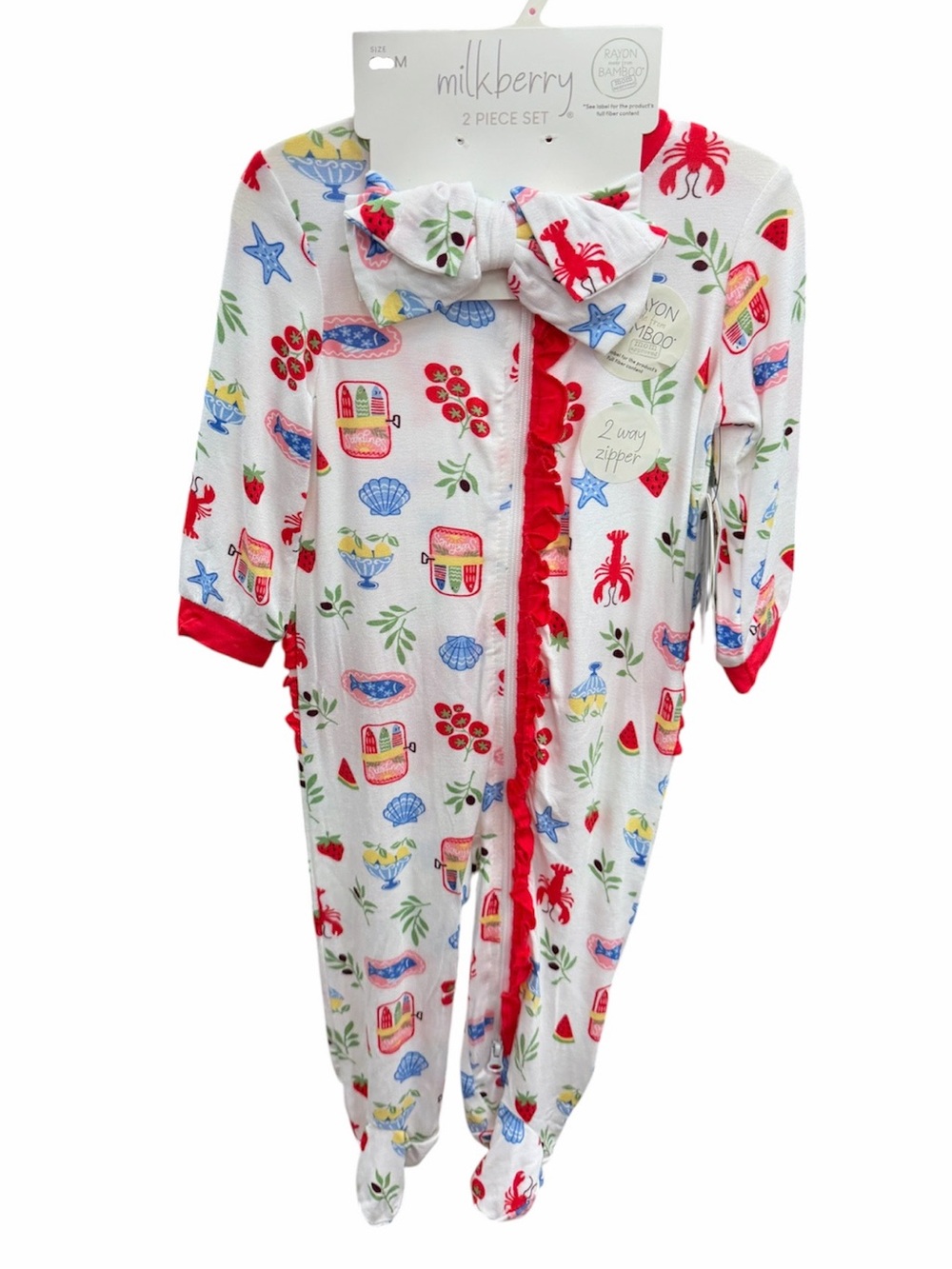 🦋6-9 Milkberry 2 way zipper 
Bamboo 2 piece set Footed Zipper Romper
Coastal red